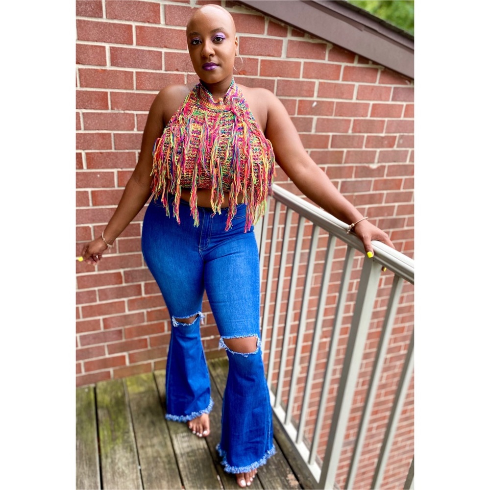Multicolored crochet halter neck top